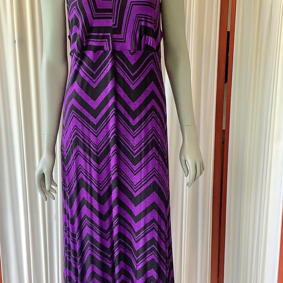 Olivia Moon Maxi Sun Dress Purple Black Abstract Size Large - Picture 1 of 7